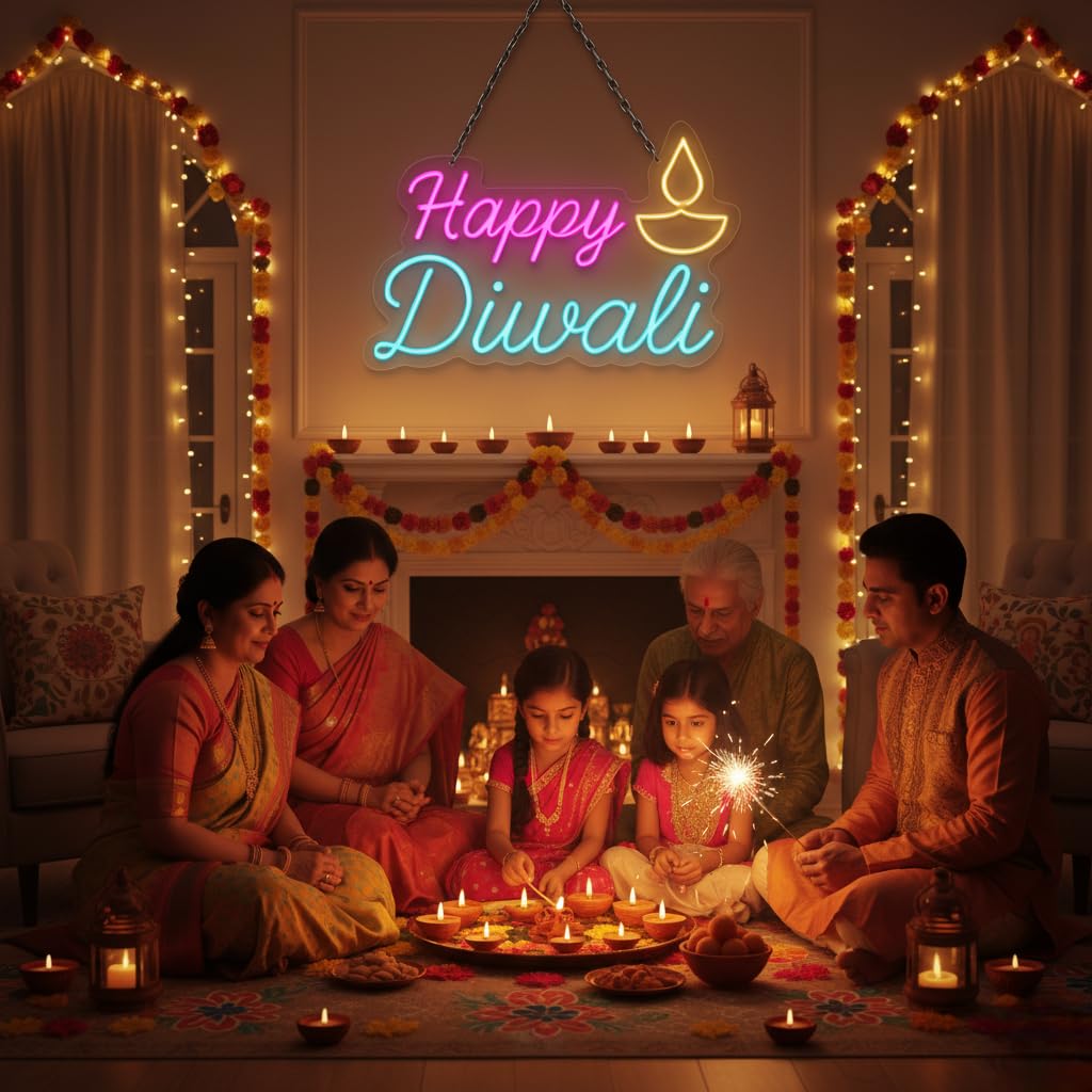 Eurotex Happy Diwali Neon Sign, Wall Decor, Neon Signs for room (Design-1)
