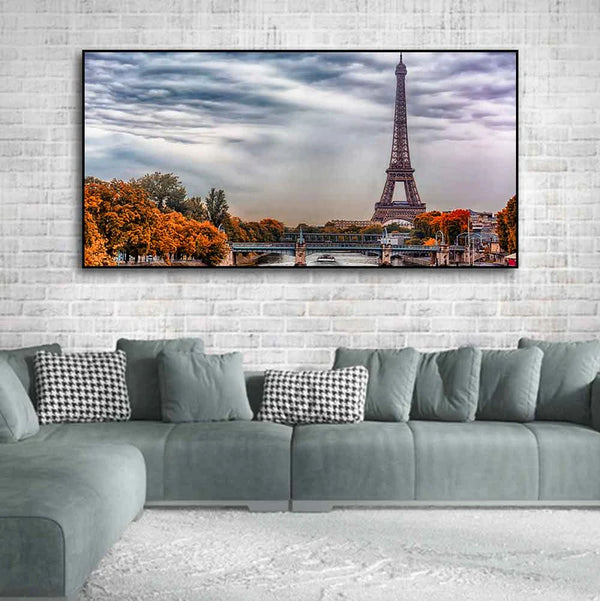 Eiffel Tower and Seine River Bedroom Wall Painting | Framed Canvas Wall Art for Home Decoration