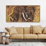 Elephant Family in the Forest Textured Art Premium Wall Painting | Framed Canvas Wall Art for Home Decoration