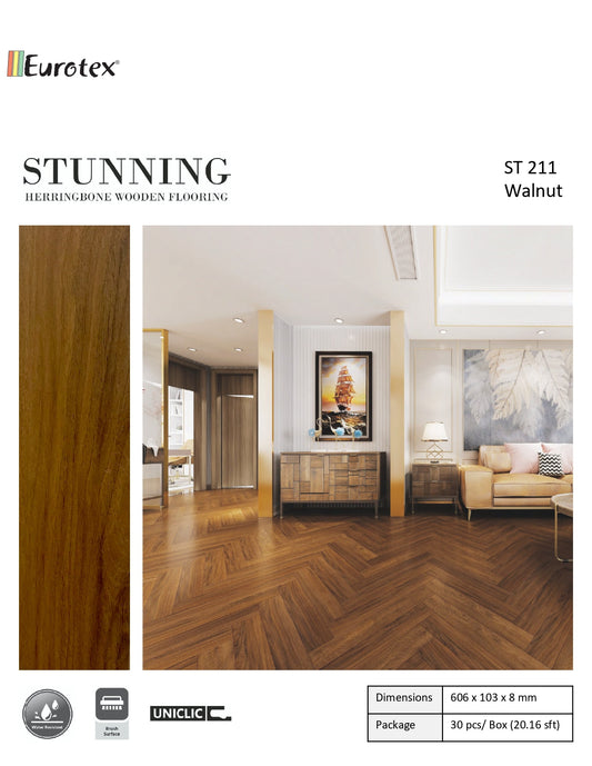 Eurotex Stunning Herringbone 8mm Laminate Wooden Flooring