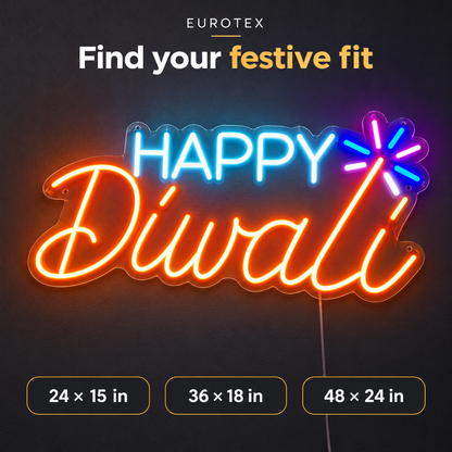 Eurotex Happy Diwali LED Neon Sign with Sparkle – Festive Wall Decor