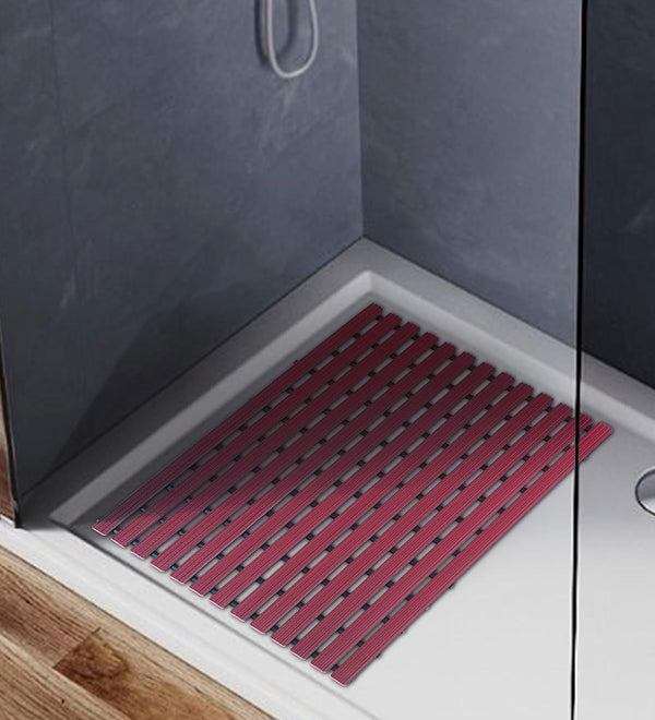 Freddy Premium Shower Anti Slip Mat for Bathroom Floor, Striped Anti Skid, Stand up mat for Bath, Kitchen, Anti Bacterial (1.5ft x 2ft) - Also Available in 5 Meter Roll (Burgundy)