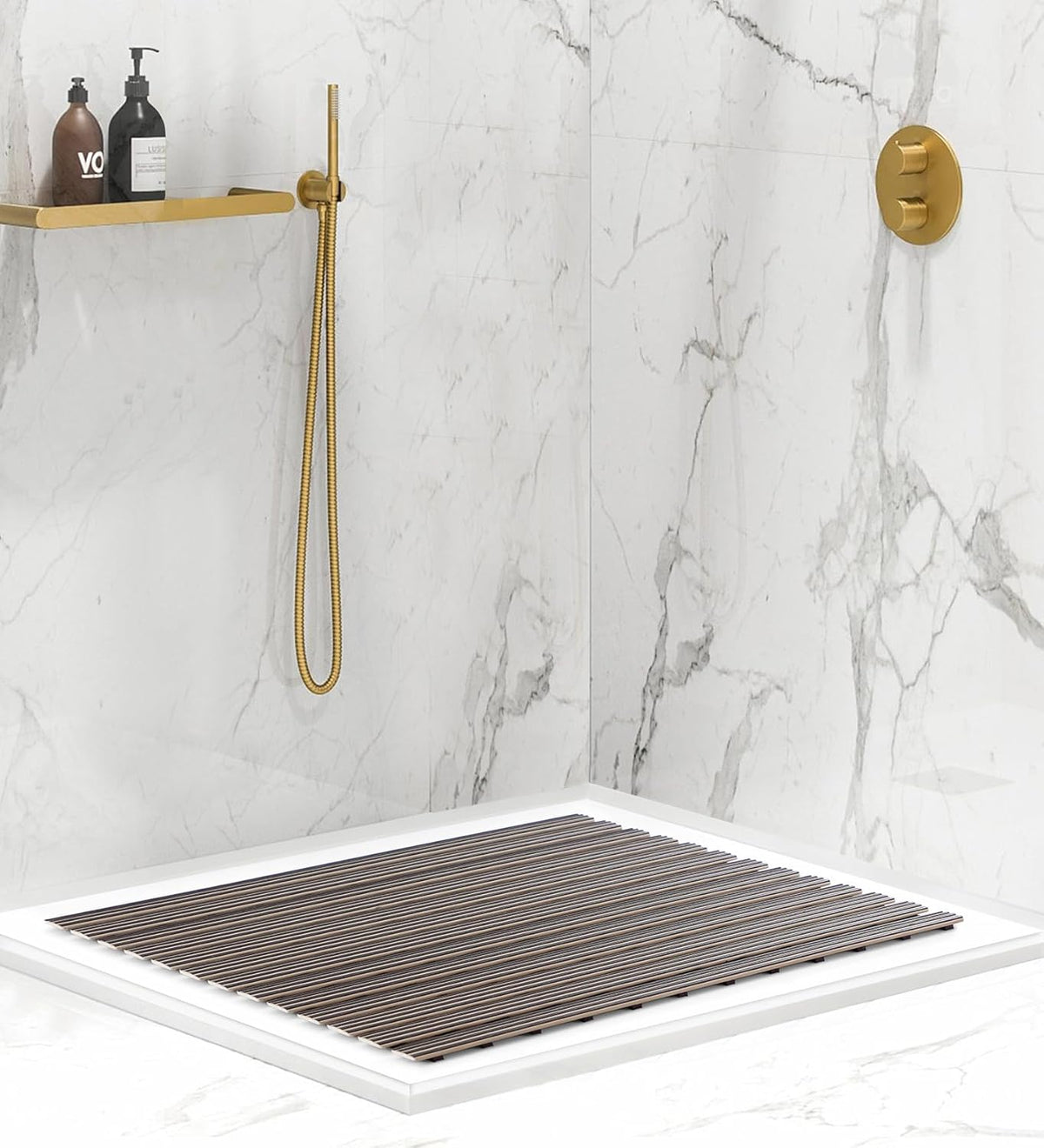 Freddy Premium Shower Anti Slip Mat for Bathroom Floor, Striped Anti Skid, Stand up mat for Bath, Kitchen, Anti Bacterial (1.5ft x 2ft) - Also Available in 5 Meter Roll (Brown)