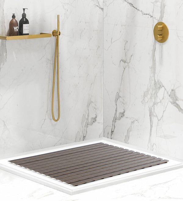 Freddy Premium Shower Anti Slip Mat for Bathroom Floor, Striped Anti Skid, Stand up mat for Bath, Kitchen, Anti Bacterial (1.5ft x 2ft) - Also Available in 5 Meter Roll (Brown)