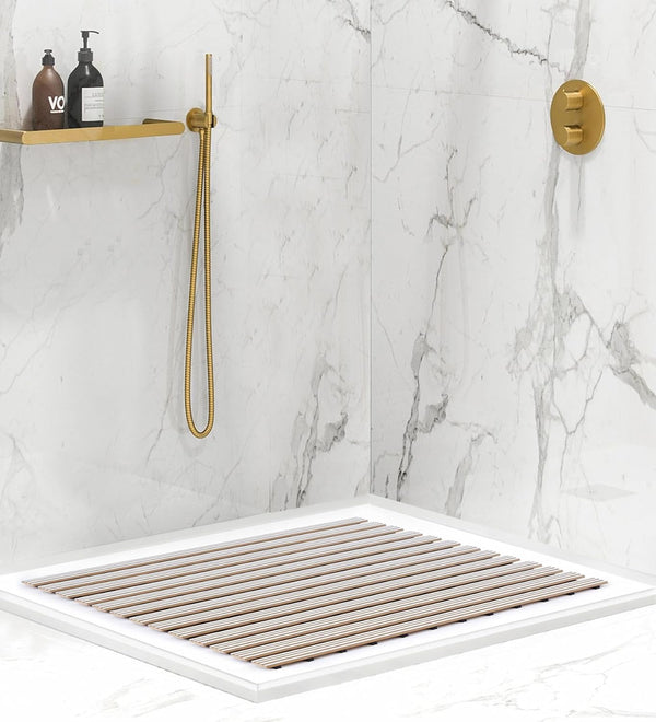 Freddy Premium Shower Anti Slip Mat for Bathroom Floor, Striped Anti Skid, Stand up mat for Bath, Kitchen, Anti Bacterial (1.5ft x 2ft) - Also Available in 5 Meter Roll (Cream)