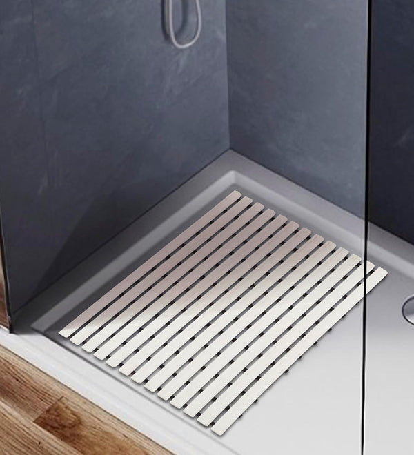 Freddy Premium Shower Anti Slip Mat for Bathroom Floor, Striped Anti Skid, Stand up mat for Bath, Kitchen, Anti Bacterial (1.5ft x 2ft) - Also Available in 5 Meter Roll (White)