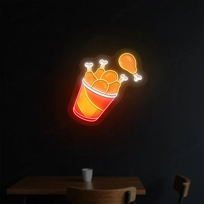 Flying Fried Chicken Artwork Neon Signs | 50s Retro & American Diner Lights (24In x  18In)
