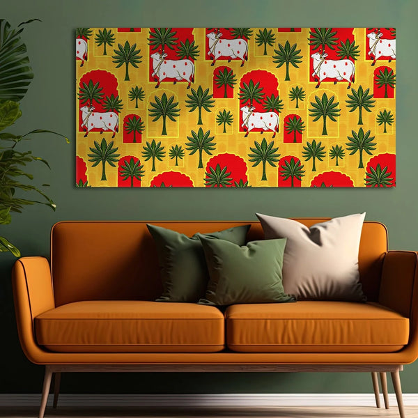 Pichwai Art, Framed Abstract Canvas Wall Art for Bedroom