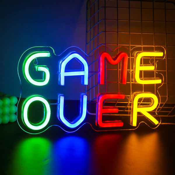 Game Over Neon Sign Custom Made | LED Gaming Room Wall Decor & Gamer Gift