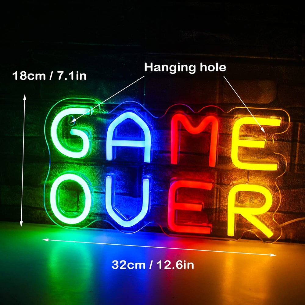 Game Over Neon Sign Custom Made | LED Gaming Room Wall Decor & Gamer Gift