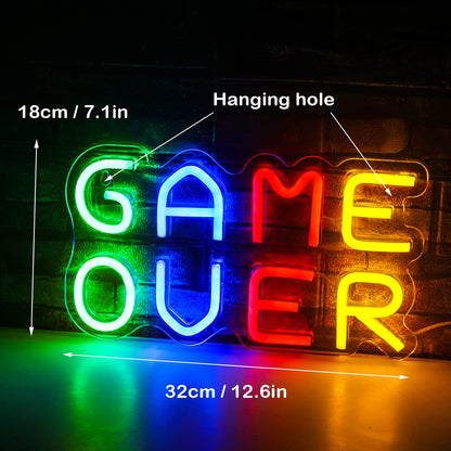 Game Over Neon Sign Custom Made | LED Gaming Room Wall Decor & Gamer Gift