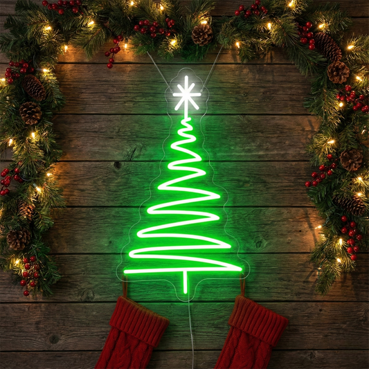 Christmas Tree Neon Sign | Merry Christmas Neon Light (30In x 18In)