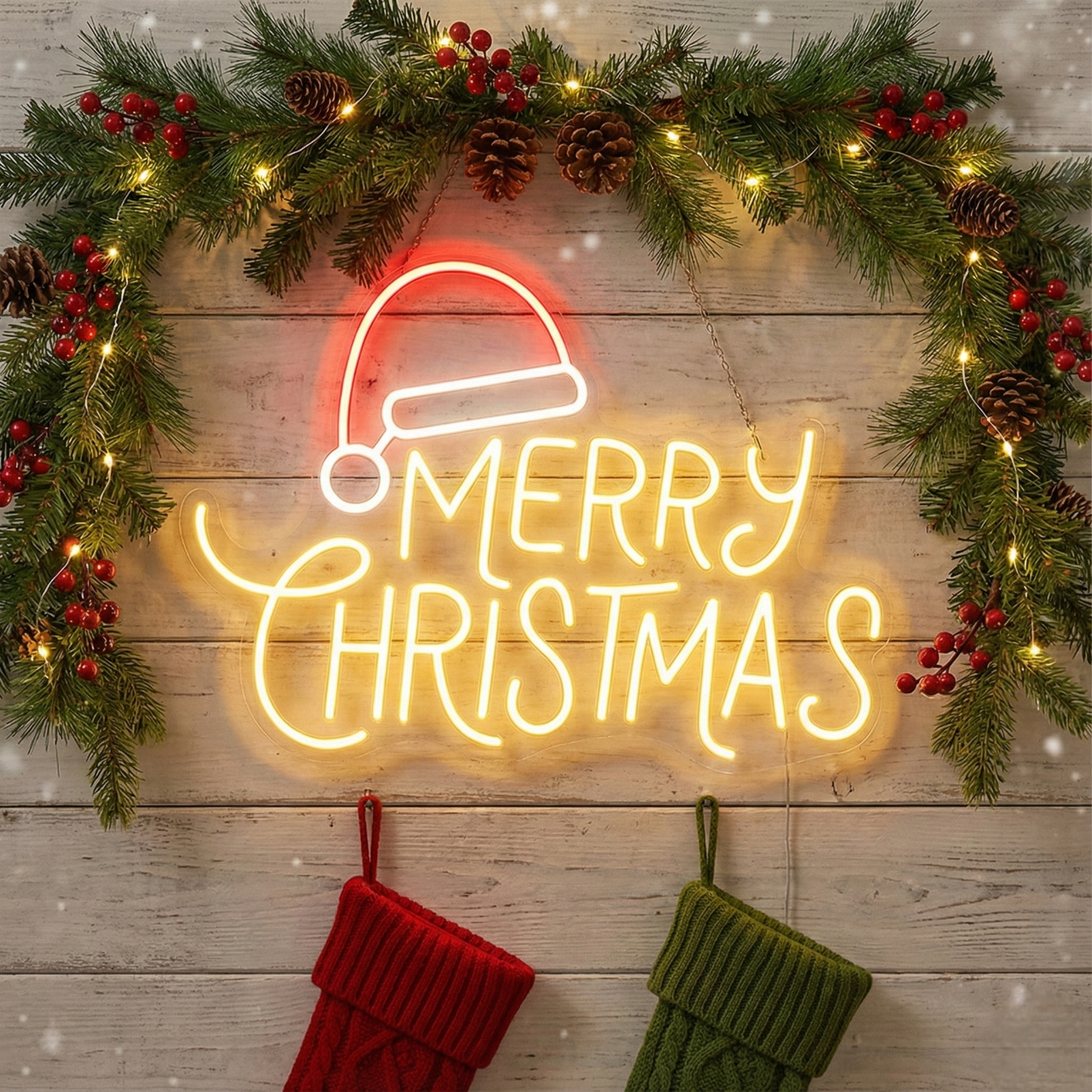 Merry Christmas Cap Neon Sign | Merry Christmas Neon Light (24In x 18In)