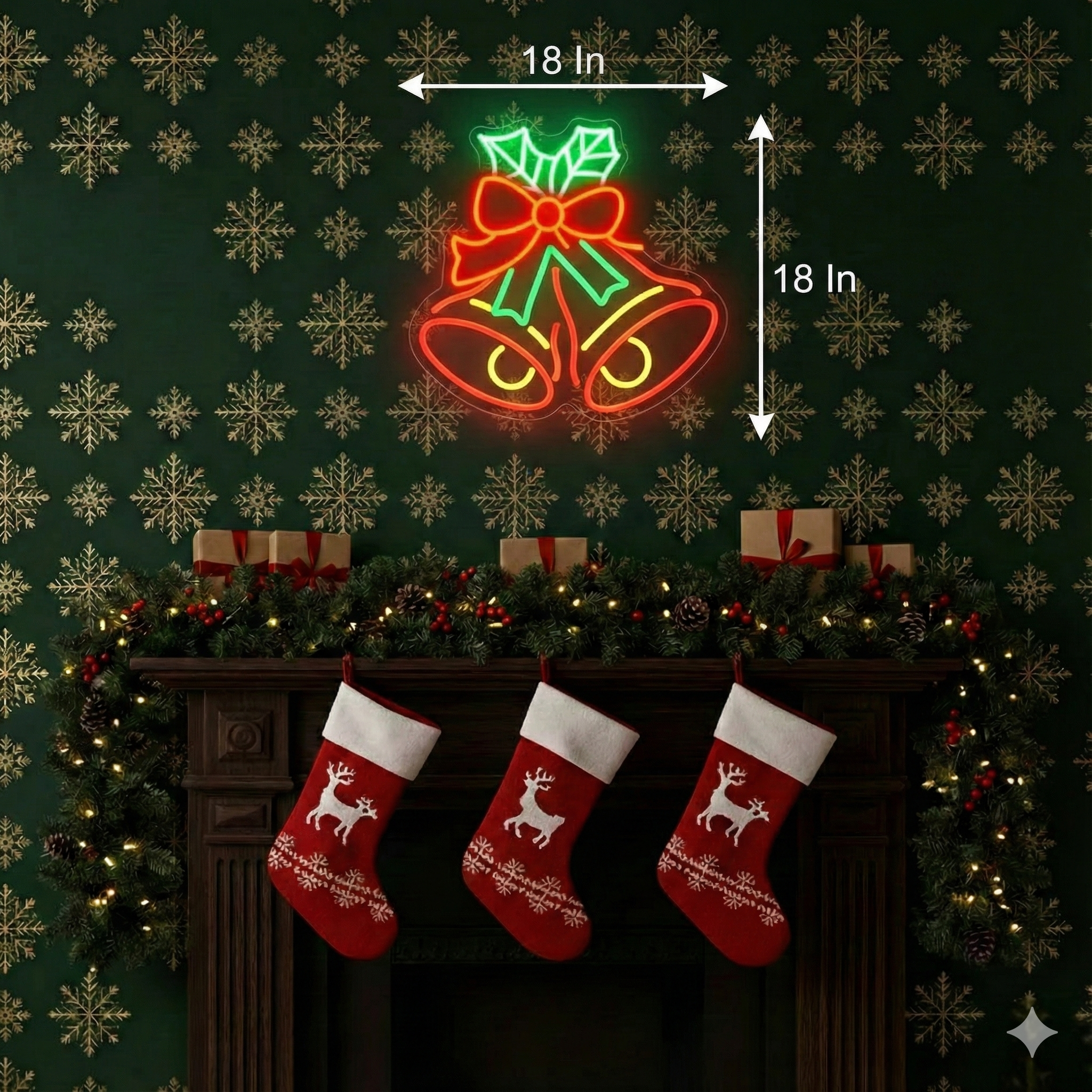 Jingle Bell Red Christmas Neon Sign | Neon Sign Merry Christmas (18In x 18In)