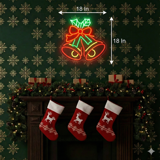 Jingle Bell Red Christmas Neon Sign | Neon Sign Merry Christmas (18In x 18In)