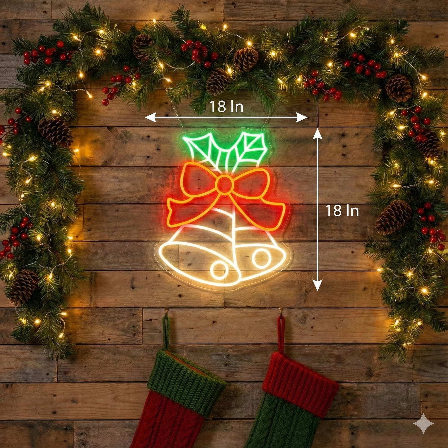 Jingle Bell Warm Christmas Neon Sign | Neon Sign Merry Christmas (18In x 18In)