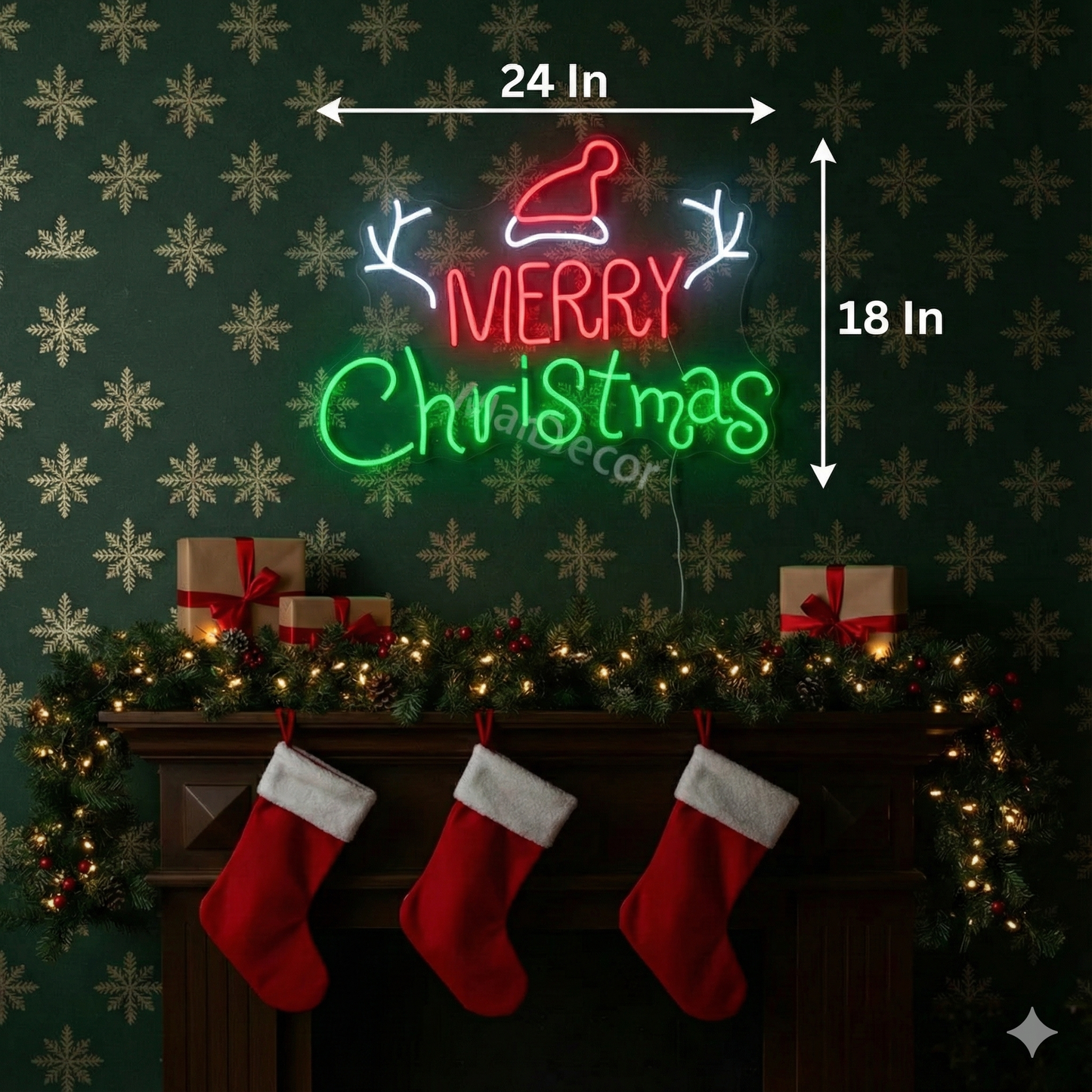 Merry Christmas Reindeer Horn Neon Sign | Merry Christmas Neon Light (24In x 18In)