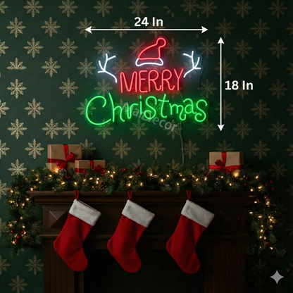 Merry Christmas Reindeer Horn Neon Sign | Merry Christmas Neon Light (24In x 18In)