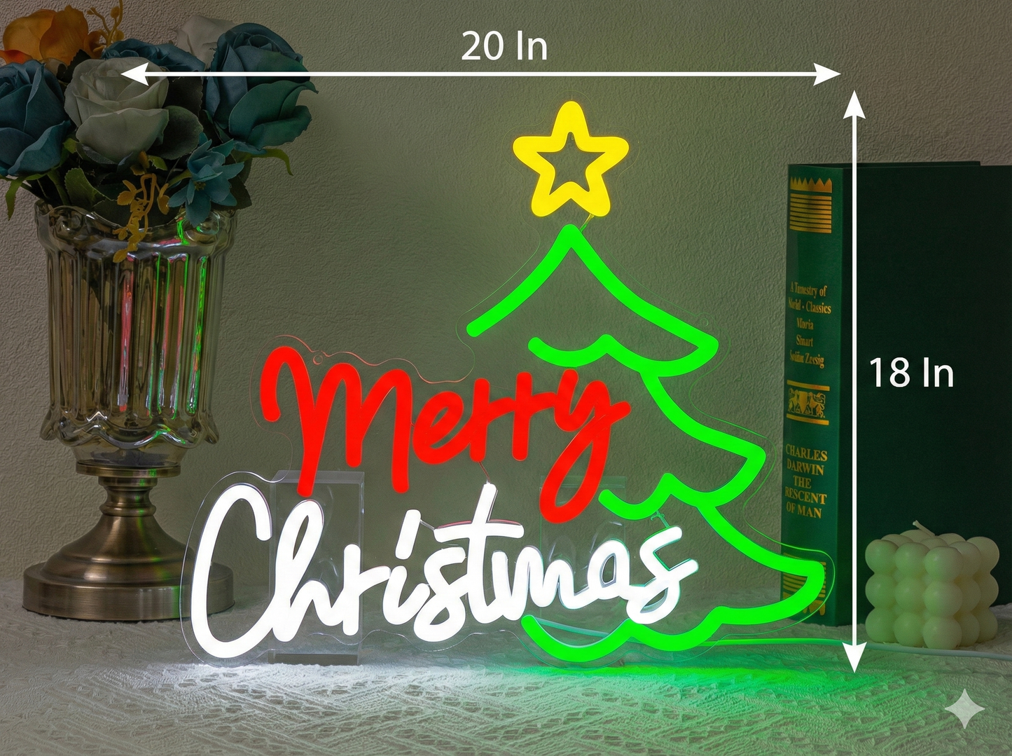 Merry Christmas With Tree Neon Signs | Christmas Neon Lights & Signs (20In x 18In)