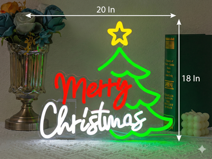 Merry Christmas With Tree Neon Signs | Christmas Neon Lights & Signs (20In x 18In)