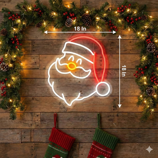 Santa Claus Face Christmas Neon Sign | Neon Sign Merry Christmas (18In x 18In)