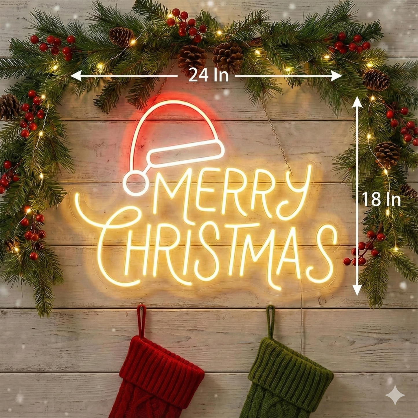 Merry Christmas Cap Neon Sign | Merry Christmas Neon Light (24In x 18In)