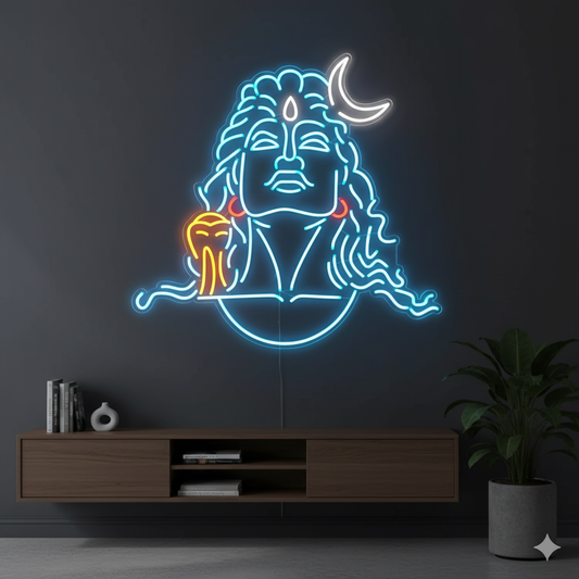 Eurotex Shiv Ji Neon Sign, Wall Decor, Neon Signs for room (30x30)