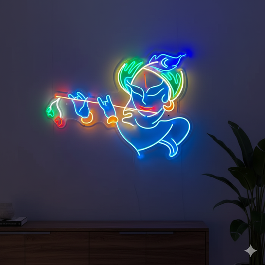 Eurotex Shree Krishna Neon Sign, Wall Decor, Neon Signs for room (30x20)