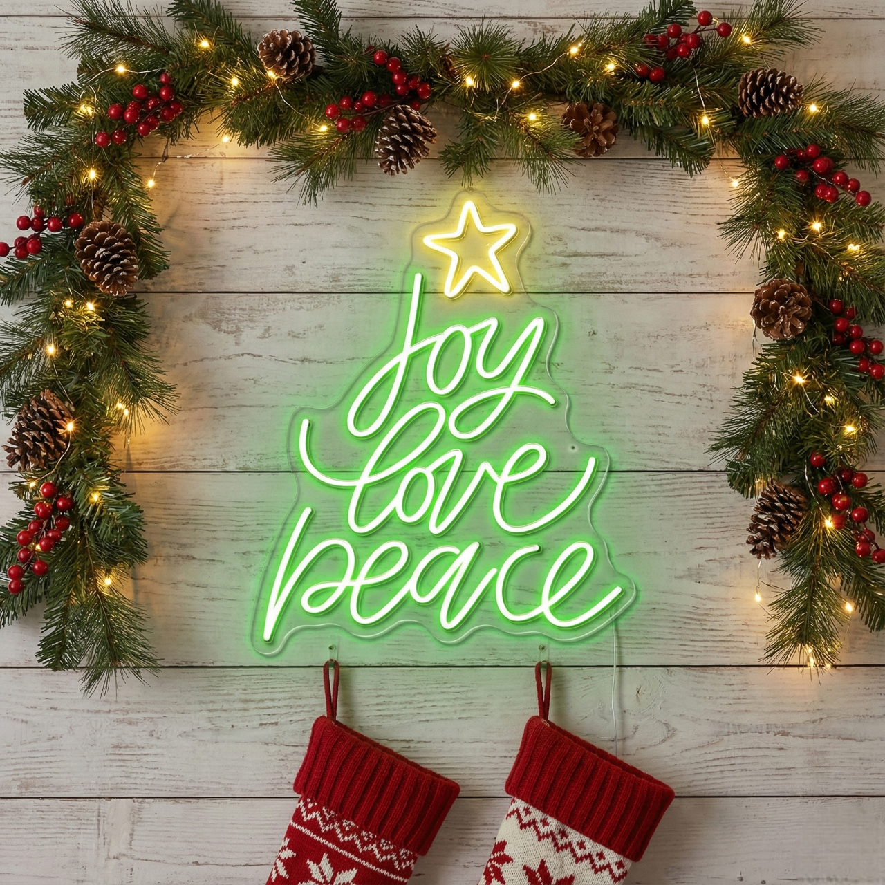 Joy Love Peace Christmas Neon Sign | Neon Sign Merry Christmas (24In x 18In)