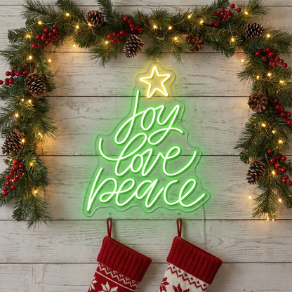 Joy Love Peace Christmas Neon Sign | Neon Sign Merry Christmas (24In x 18In)