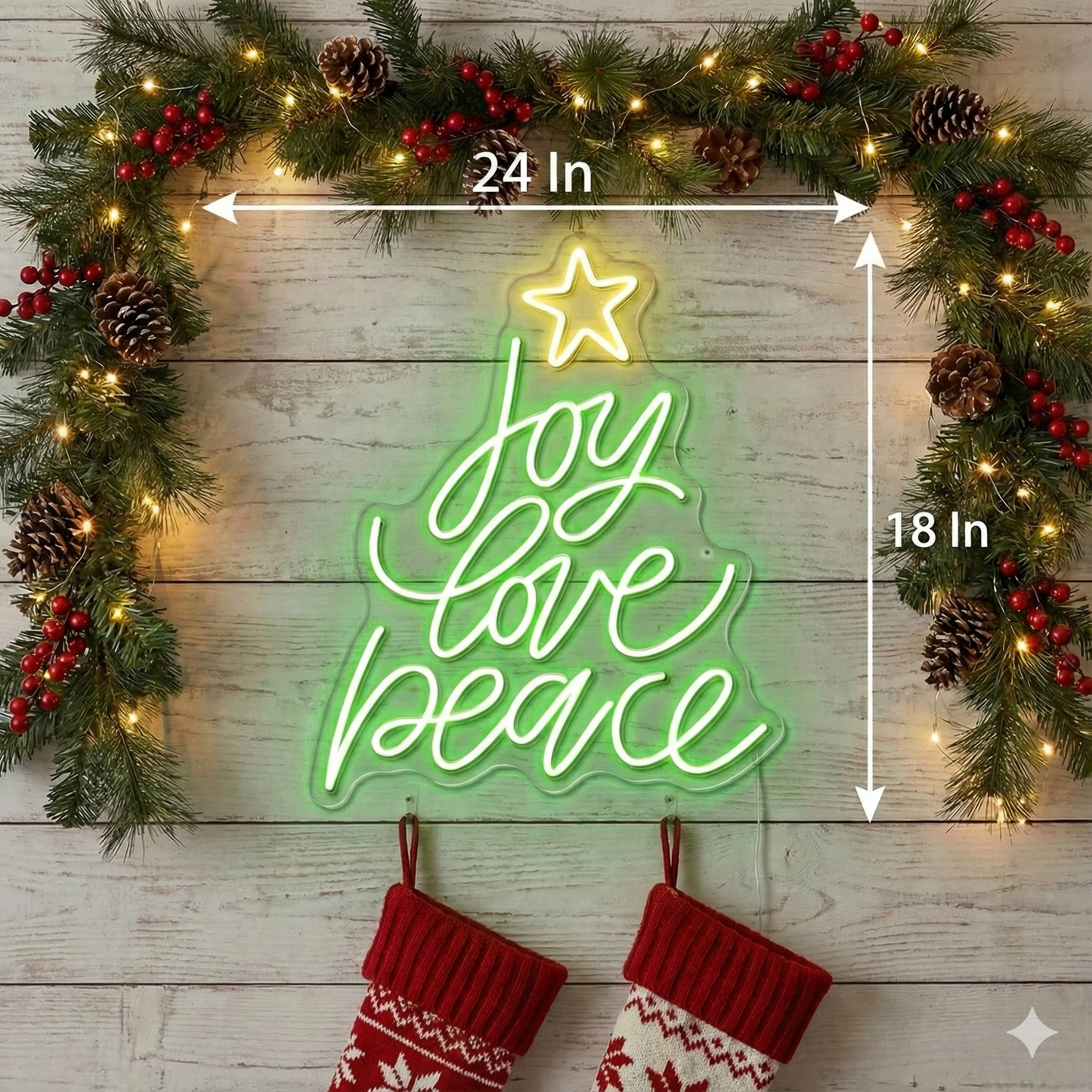 Joy Love Peace Christmas Neon Sign | Neon Sign Merry Christmas (24In x 18In)