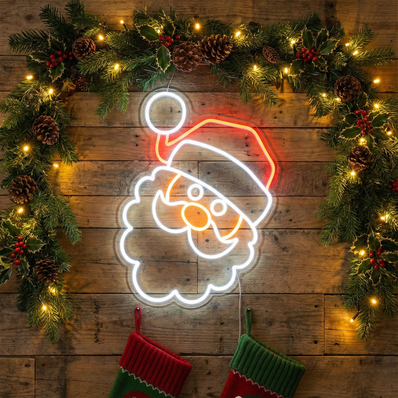 Santa Face Neon Sign | Merry Christmas Sign Neon (24In x 14In)