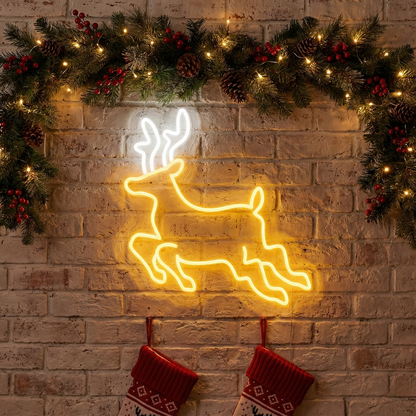 Reindeer Christmas Neon Sign | Merry Christmas Neon Light (30In x 24In)
