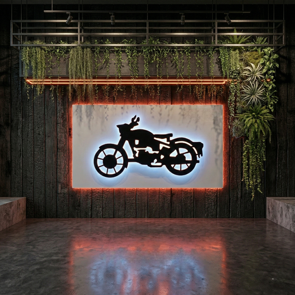 Bullet Bike Backlit Wall Art with LED Lighting – Modern Glowing Wall Decor for Living Room & Bedroom
