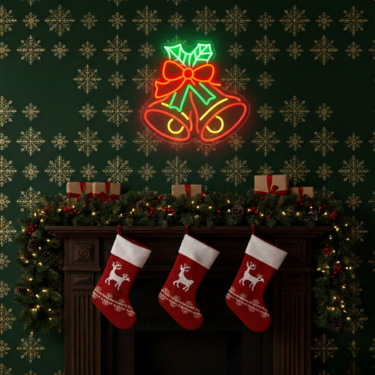 Jingle Bell Red Christmas Neon Sign | Neon Sign Merry Christmas (18In x 18In)