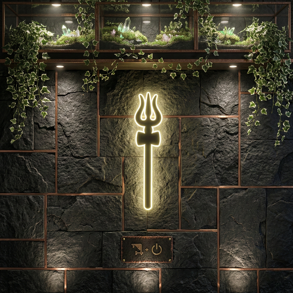 Trishul Backlit Stained Glass Wall Art – Artistic LED Wall Décor for Elegant Interiors