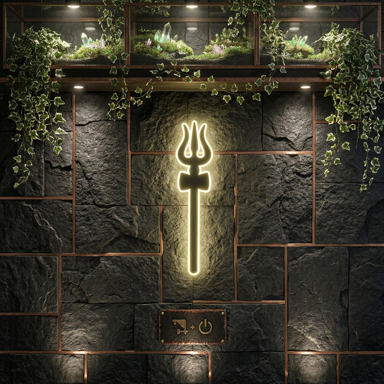 Trishul Backlit Stained Glass Wall Art – Artistic LED Wall Décor for Elegant Interiors