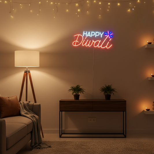Eurotex Diwali Neon Sign, Wall Decor, Neon Signs for room (Design-3, 1.5ft by 3ft)