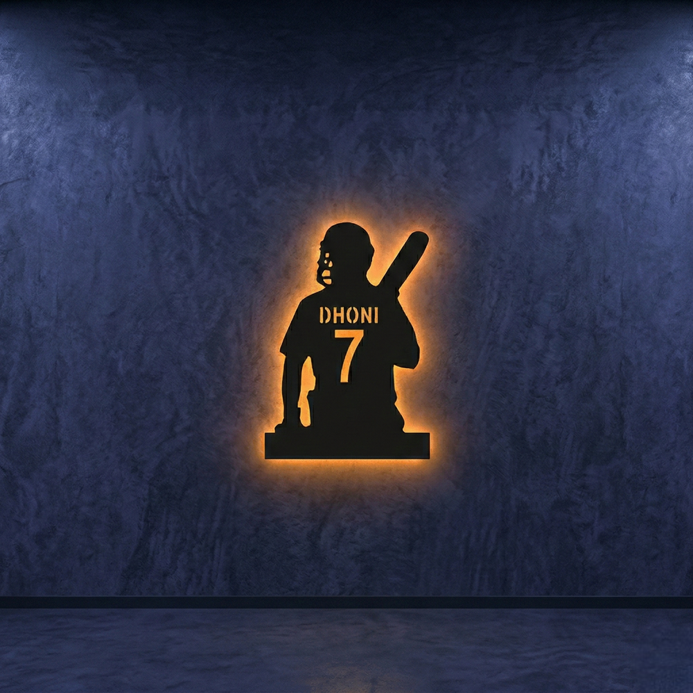 M.S. Dhoni Backlit Wall Art with LED Lighting – Modern Glowing Wall Decor for Living Room & Bedroom