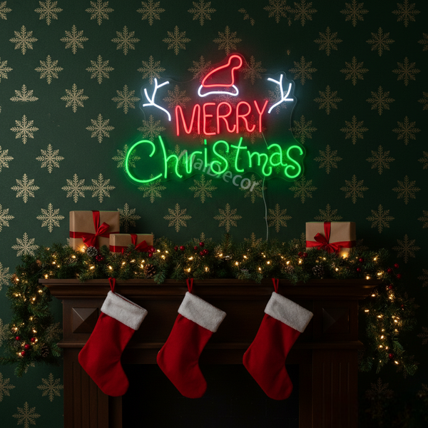 Merry Christmas Reindeer Horn Neon Sign | Merry Christmas Neon Light (24In x 18In)