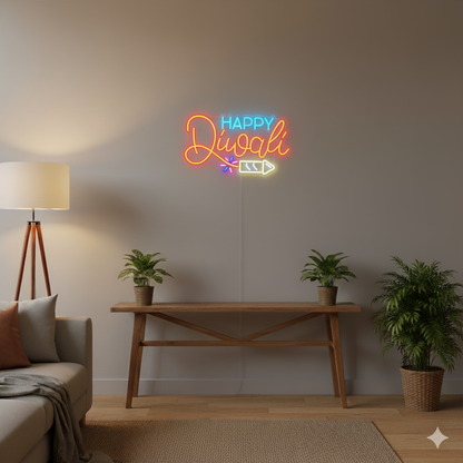 Eurotex Diwali Neon Sign, Wall Decor, Neon Signs for room (Design-1, 2ft by 3ft)