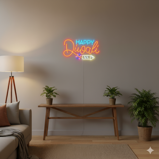 Eurotex Diwali Neon Sign, Wall Decor, Neon Signs for room (Design-1, 2ft by 3ft)