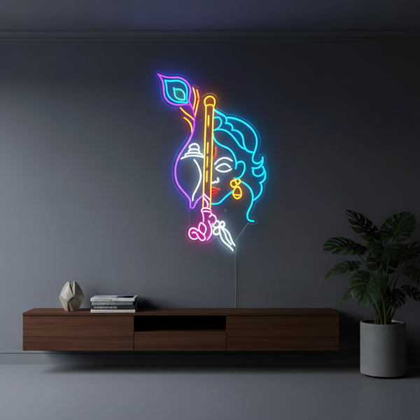 Krishna Ji Custom Name Neon Sign India | LED Neon Light for Wedding & Room Decor (20In x 36In)