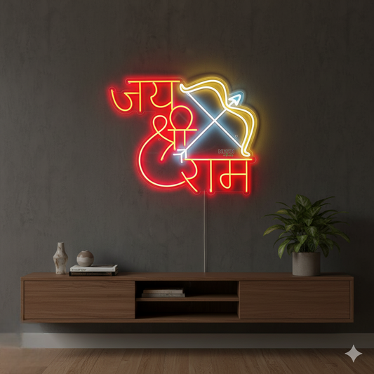 Eurotex Jai Shree Ram Neon Sign, Wall Decor, Neon Signs for room (30x24)