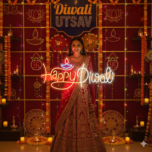 Eurotex Diwali Neon Sign, Wall Decor, Neon Signs for room (Design-2, 1ft by 3ft)