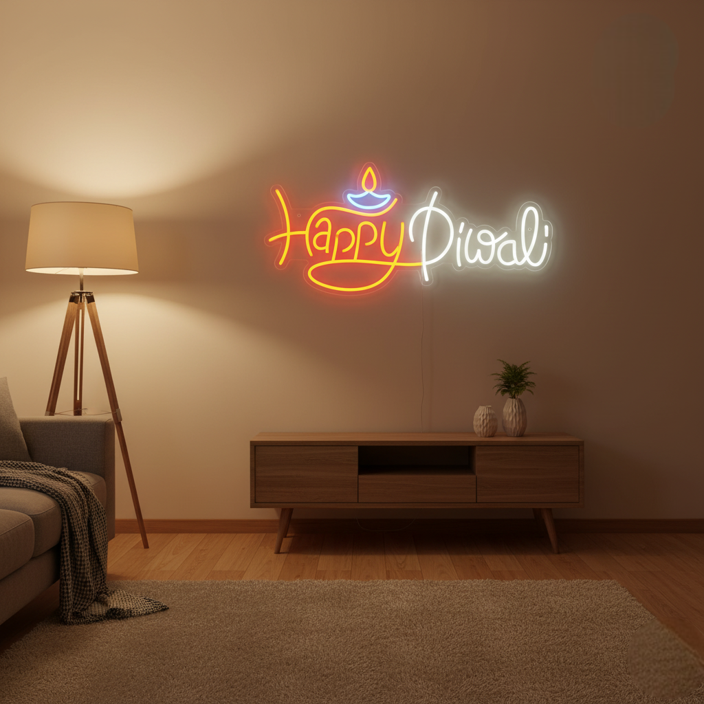 Eurotex Diwali Neon Sign, Wall Decor, Neon Signs for room (Design-2, 1ft by 3ft)