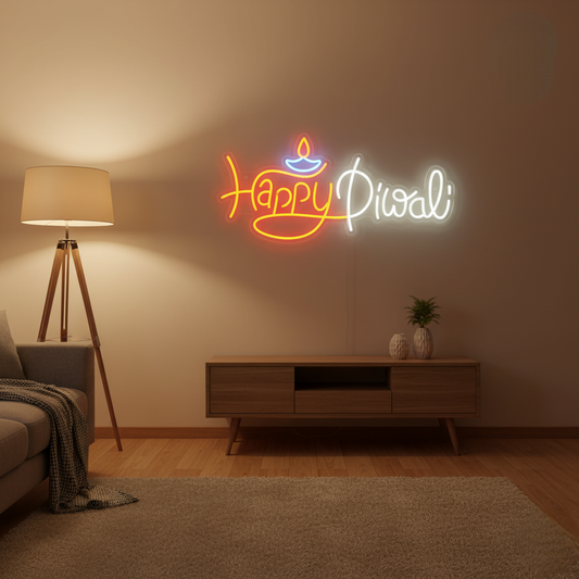 Eurotex Diwali Neon Sign, Wall Decor, Neon Signs for room (Design-2, 1ft by 3ft)