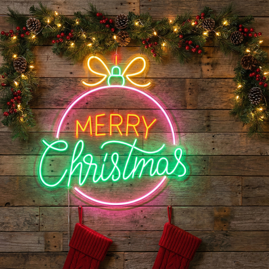 Merry Christmas Circle Design Neon Sign | Merry Christmas Sign Neon (30In x 30In)