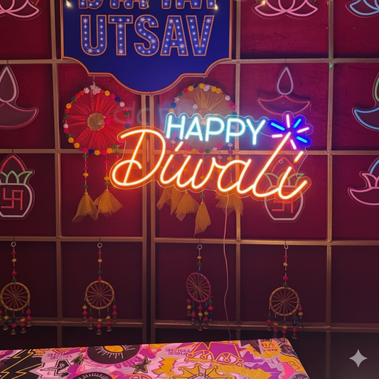 Eurotex Diwali Neon Sign, Wall Decor, Neon Signs for room (Design-3, 1.5ft by 3ft)
