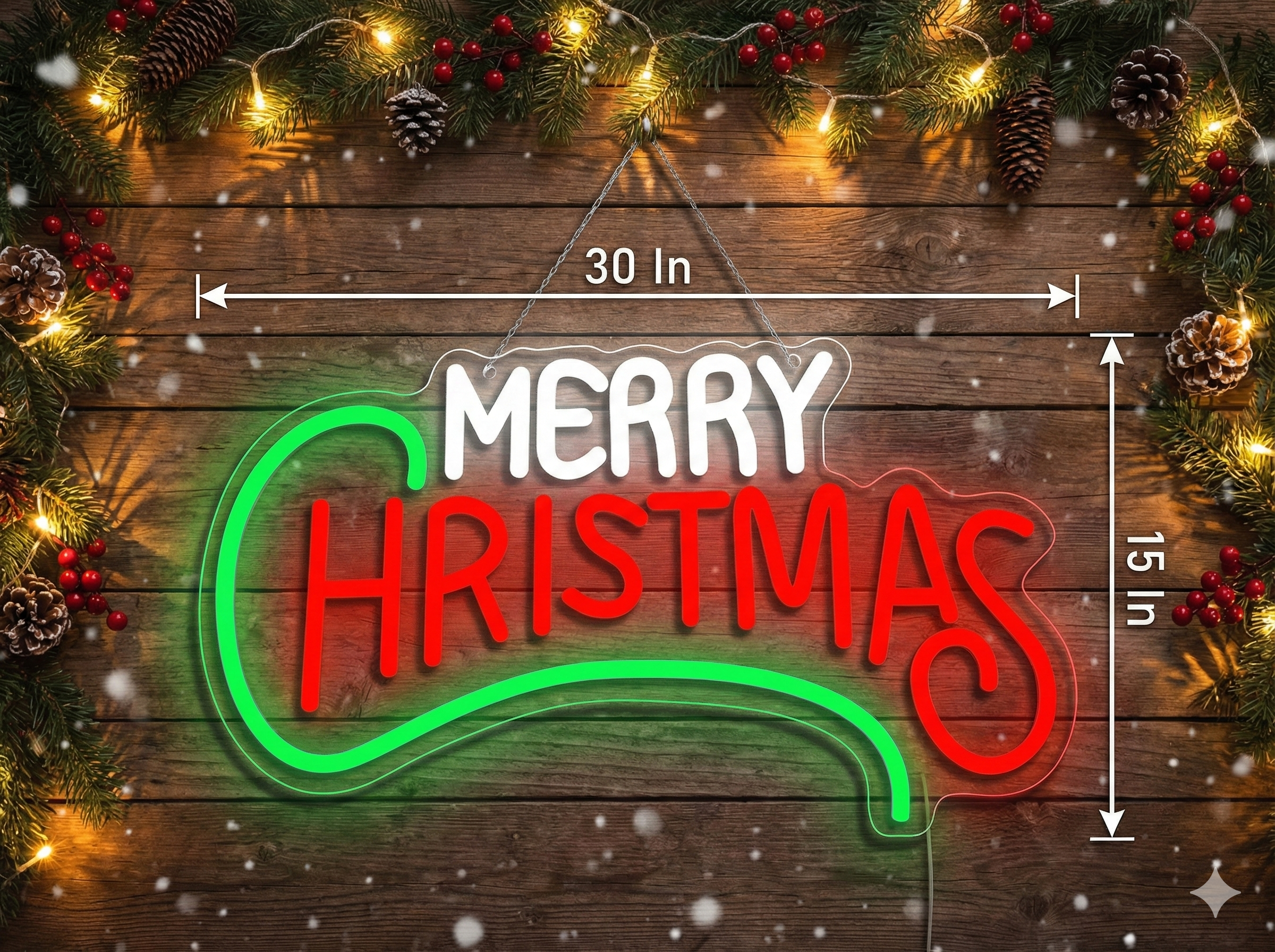 Merry Christmas Design Neon Sign | Christmas Neon Sign (30In x 15In)